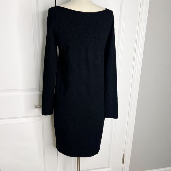 Vince Ribbed Merino Wool Scoop-neck Dress In Black Sz S - Picture 9 of 14